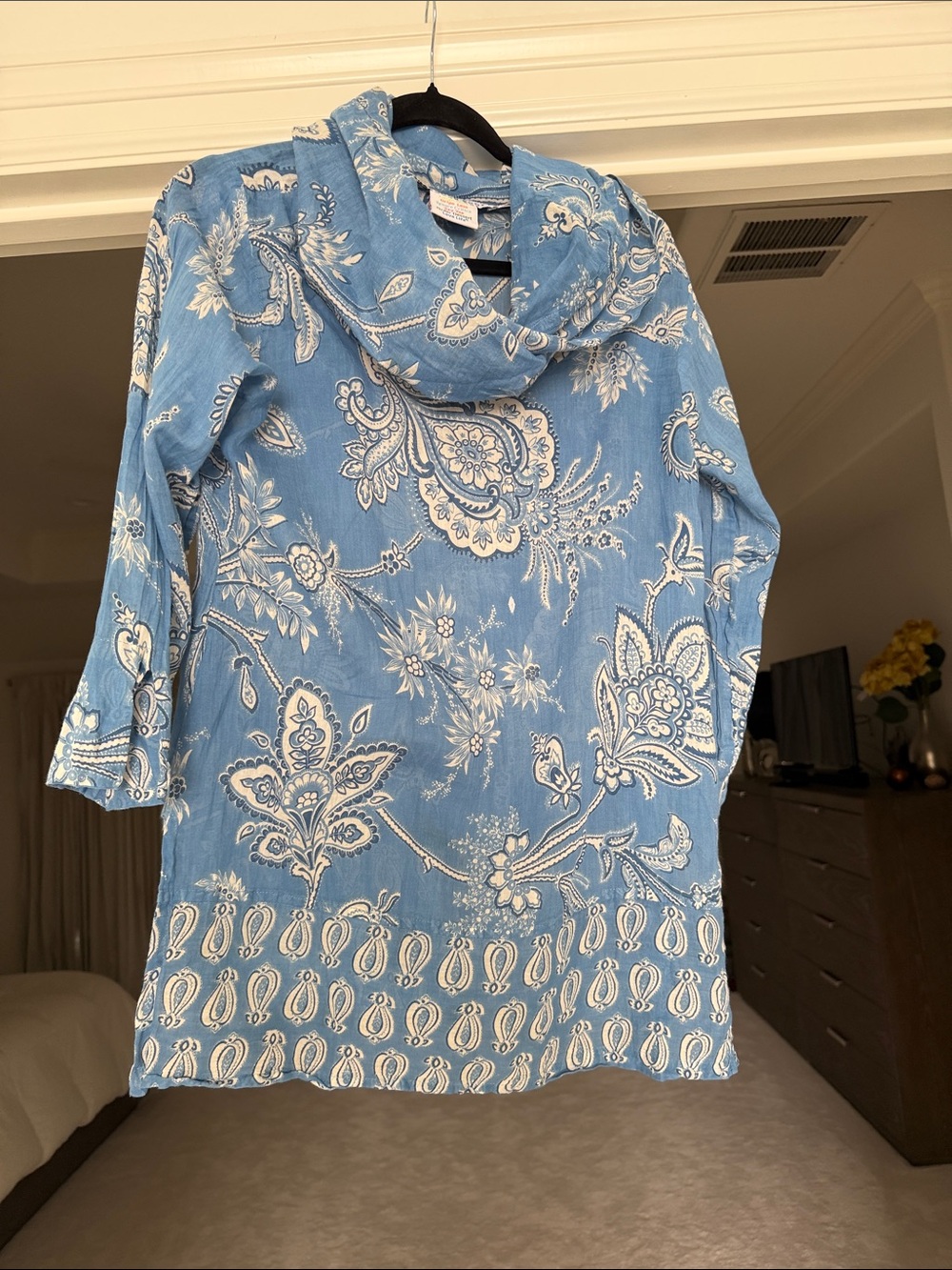 Gretchen Scott Lightweight Blue Paisley Cowl-Neck Women's Top